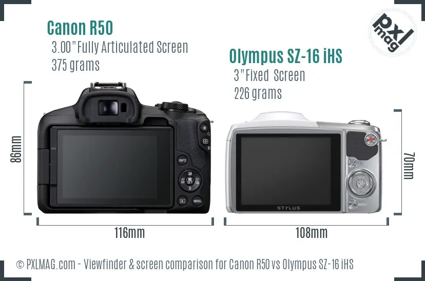 Canon R50 vs Olympus SZ-16 iHS Screen and Viewfinder comparison Canon R50 vs Olympus SZ-16 iHS Screen and Viewfinder comparison