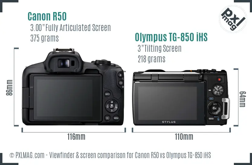 Canon R50 vs Olympus TG-850 iHS Screen and Viewfinder comparison Canon R50 vs Olympus TG-850 iHS Screen and Viewfinder comparison