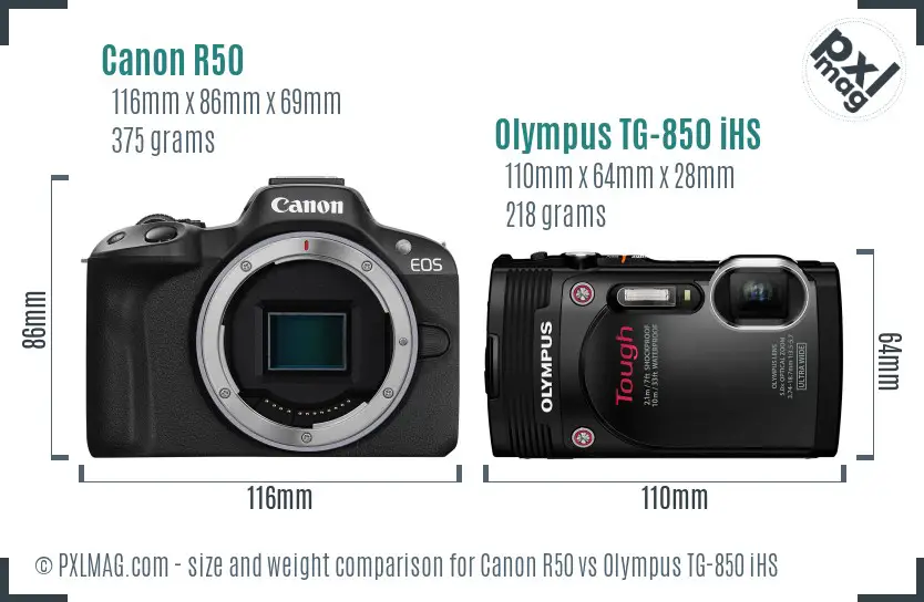 Canon R50 vs Olympus TG-850 iHS size comparison Canon R50 vs Olympus TG-850 iHS size comparison