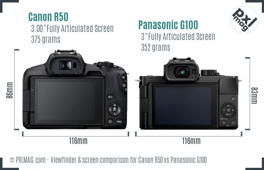 Canon R50 vs Panasonic G100 Screen and Viewfinder comparison