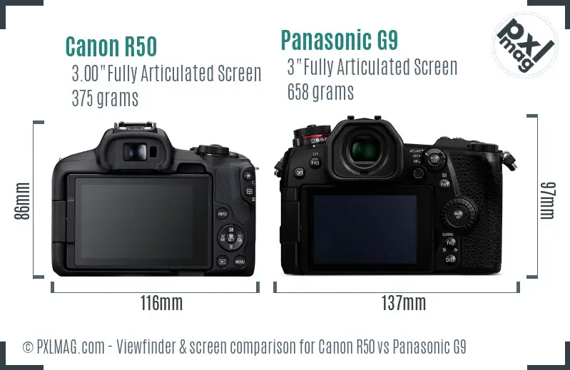 Canon R50 vs Panasonic G9 Screen and Viewfinder comparison