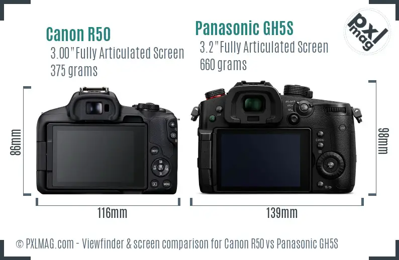 Canon R50 vs Panasonic GH5S Screen and Viewfinder comparison