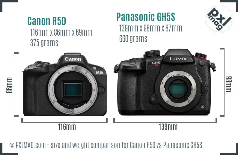 Canon R50 vs Panasonic GH5S size comparison