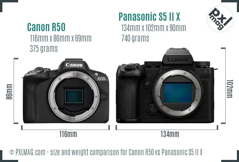 Canon R50 vs Panasonic S5 II X size comparison