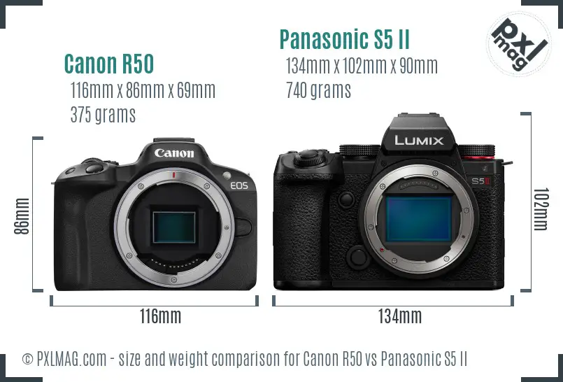 Canon R50 vs Panasonic S5 II size comparison