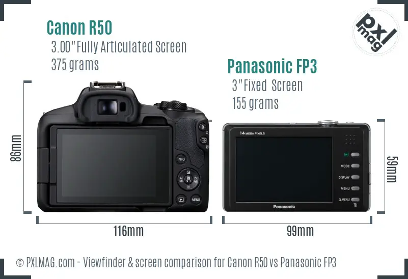 Canon R50 vs Panasonic FP3 Screen and Viewfinder comparison Canon R50 vs Panasonic FP3 Screen and Viewfinder comparison