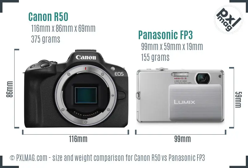 Canon R50 vs Panasonic FP3 size comparison Canon R50 vs Panasonic FP3 size comparison