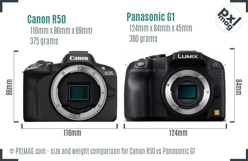 Canon R50 vs Panasonic G1 size comparison
