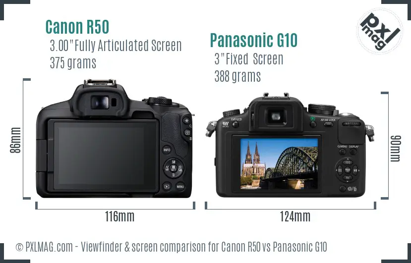 Canon R50 vs Panasonic G10 Screen and Viewfinder comparison