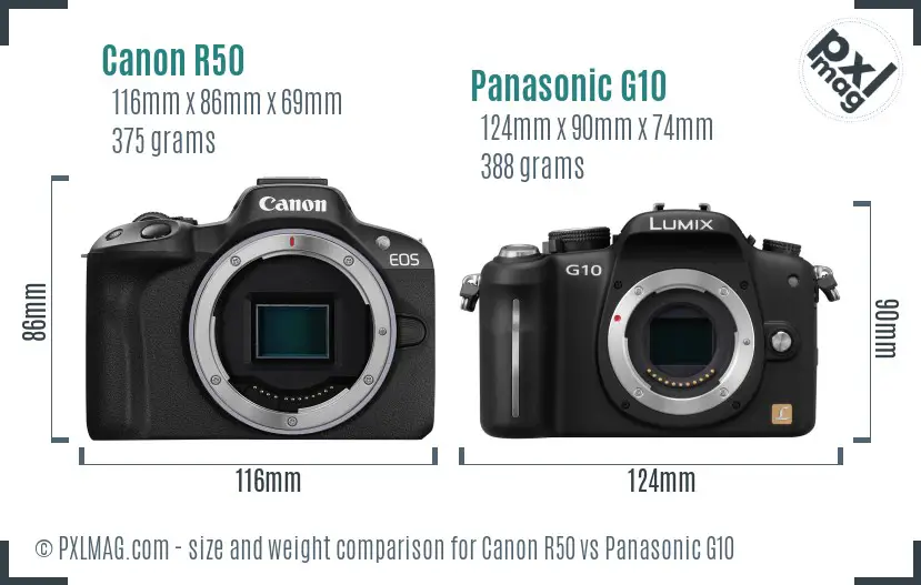Canon R50 vs Panasonic G10 size comparison