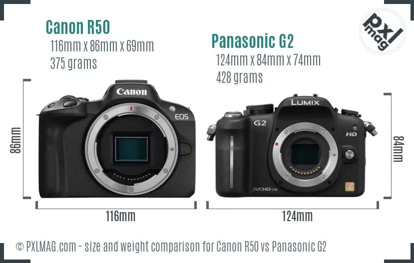 Canon R50 vs Panasonic G2 size comparison
