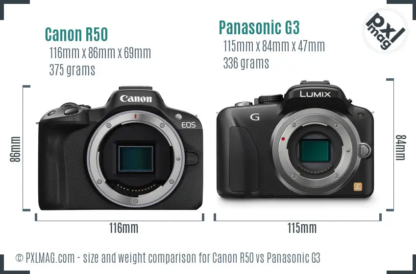 Canon R50 vs Panasonic G3 size comparison