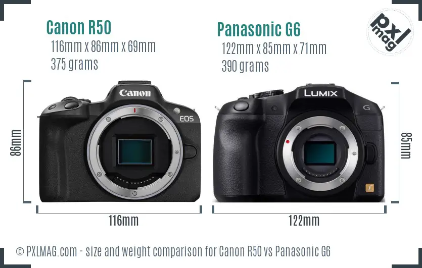 Canon R50 vs Panasonic G6 size comparison