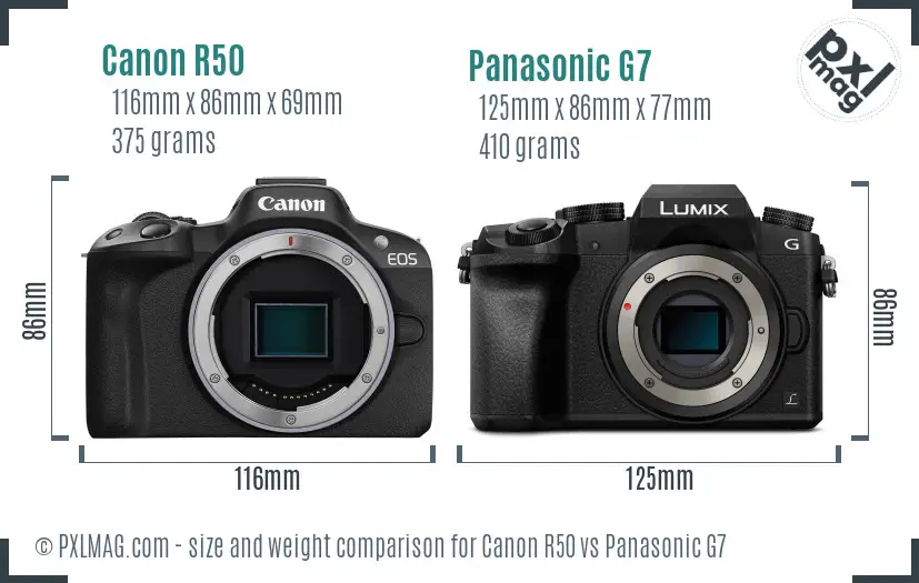 Canon R50 vs Panasonic G7 size comparison