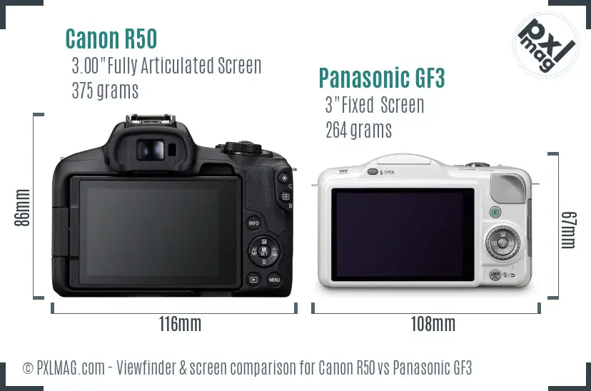Canon R50 vs Panasonic GF3 Screen and Viewfinder comparison