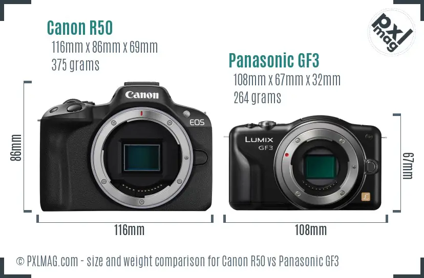 Canon R50 vs Panasonic GF3 size comparison