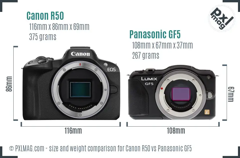 Canon R50 vs Panasonic GF5 size comparison