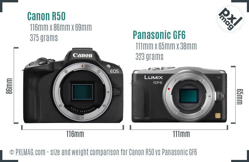 Canon R50 vs Panasonic GF6 size comparison