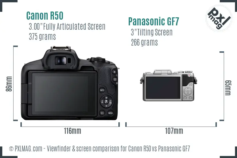 Canon R50 vs Panasonic GF7 Screen and Viewfinder comparison