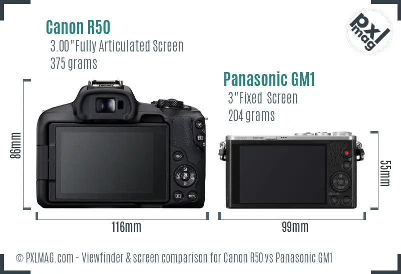 Canon R50 vs Panasonic GM1 Screen and Viewfinder comparison