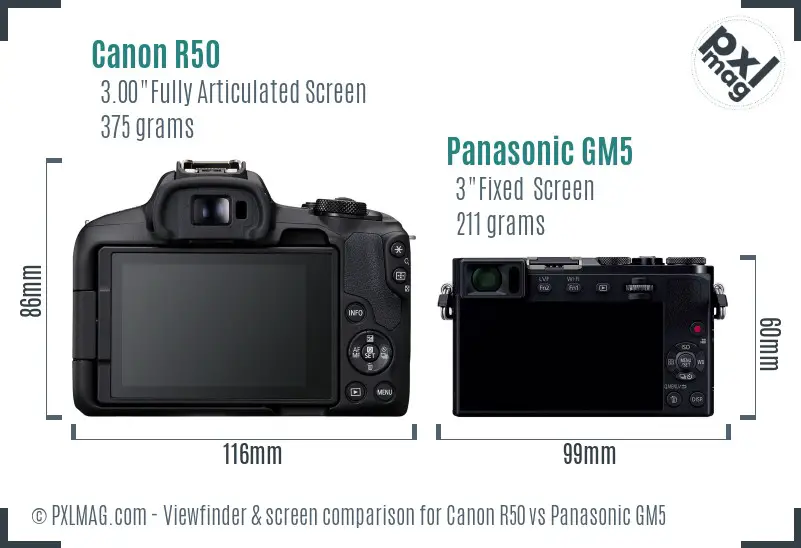 Canon R50 vs Panasonic GM5 Screen and Viewfinder comparison