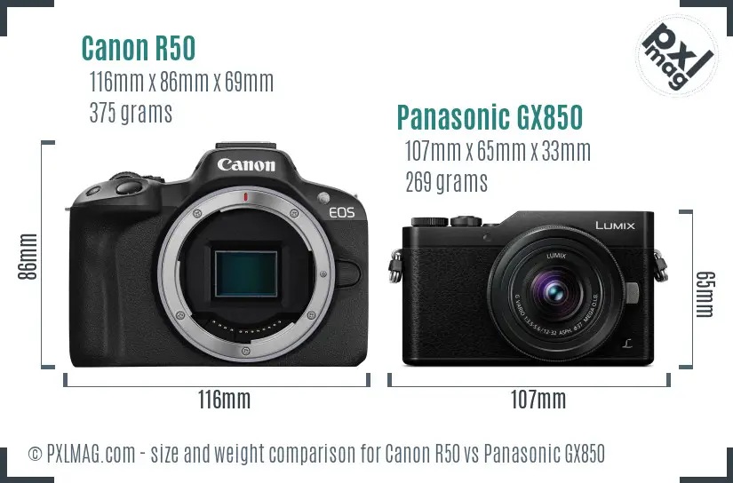 Canon R50 vs Panasonic GX850 size comparison