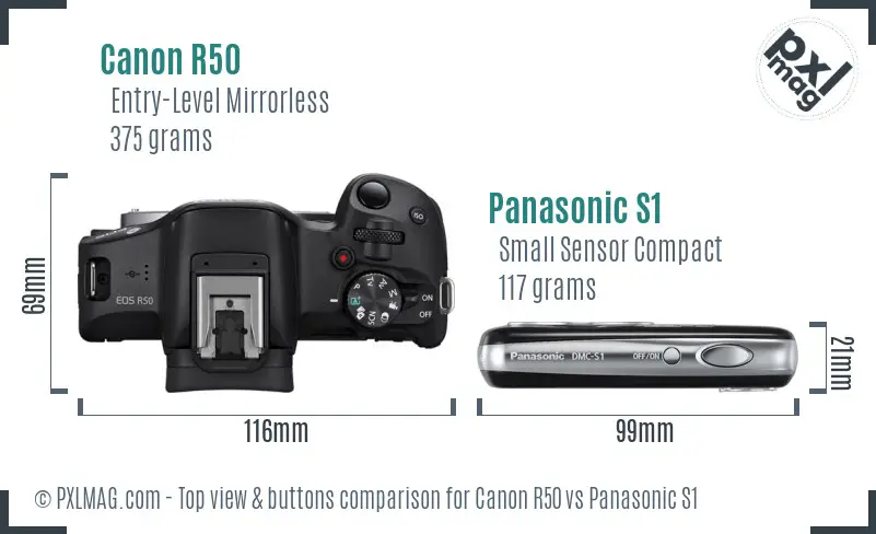 Canon R50 vs Panasonic S1 top view buttons comparison Canon R50 vs Panasonic S1 top view buttons comparison