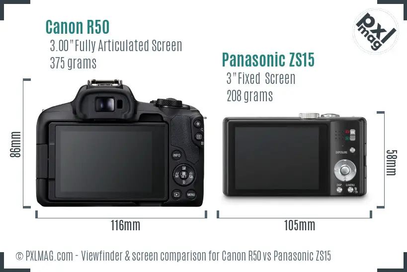 Canon R50 vs Panasonic ZS15 Screen and Viewfinder comparison Canon R50 vs Panasonic ZS15 Screen and Viewfinder comparison