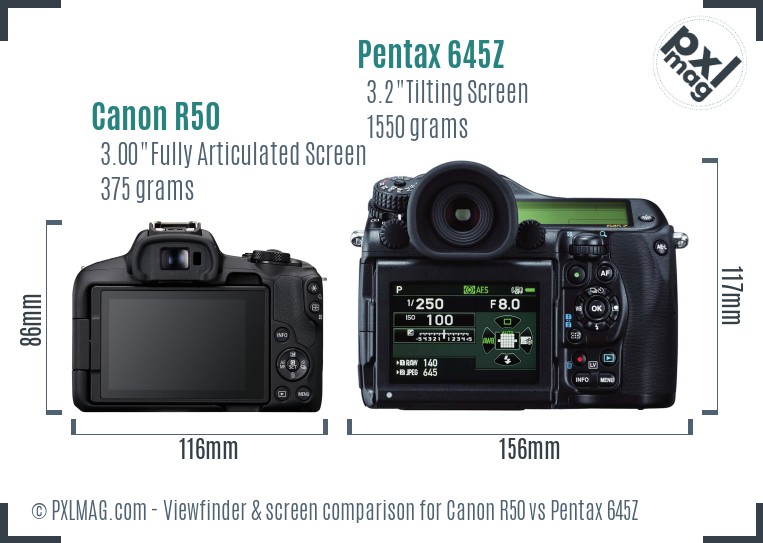 Canon R50 vs Pentax 645Z Screen and Viewfinder comparison
