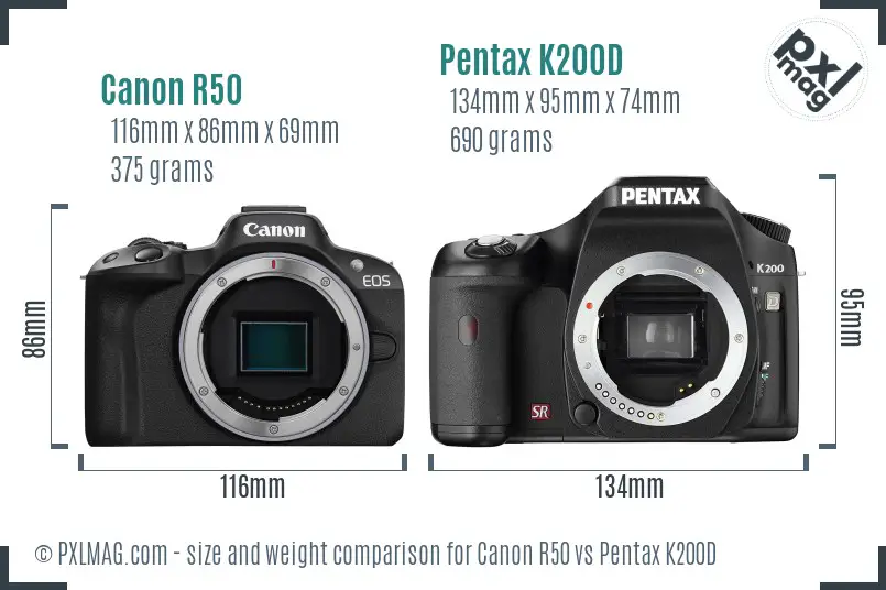 Canon R50 vs Pentax K200D size comparison Canon R50 vs Pentax K200D size comparison