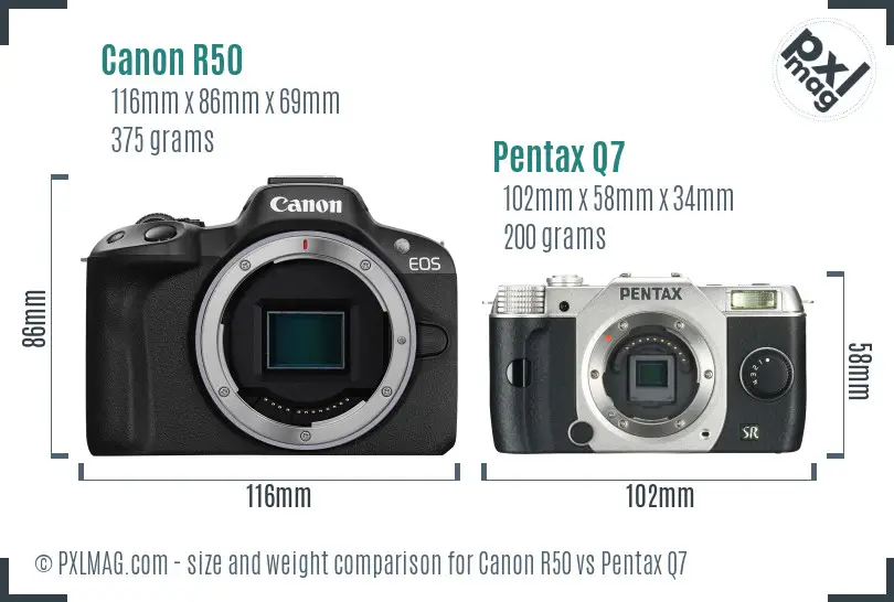 Canon R50 vs Pentax Q7 size comparison