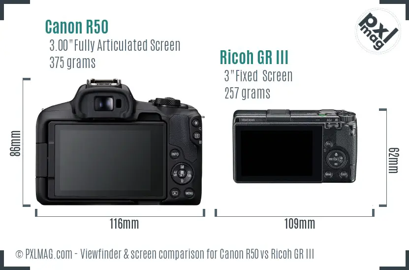 Canon R50 vs Ricoh GR III Screen and Viewfinder comparison Canon R50 vs Ricoh GR III Screen and Viewfinder comparison