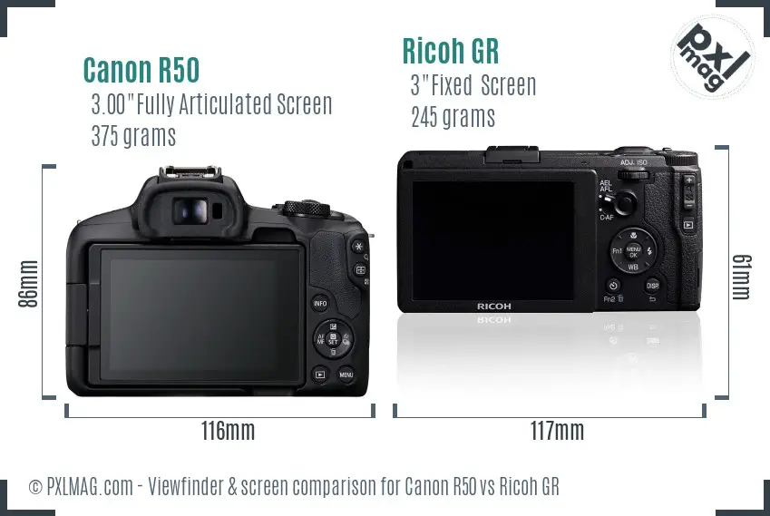 Canon R50 vs Ricoh GR Screen and Viewfinder comparison Canon R50 vs Ricoh GR Screen and Viewfinder comparison