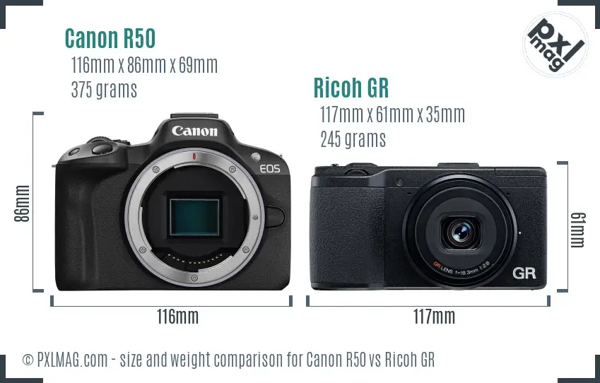 Canon R50 vs Ricoh GR size comparison Canon R50 vs Ricoh GR size comparison