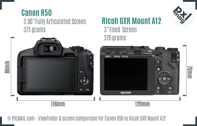 Canon R50 vs Ricoh GXR Mount A12 Screen and Viewfinder comparison