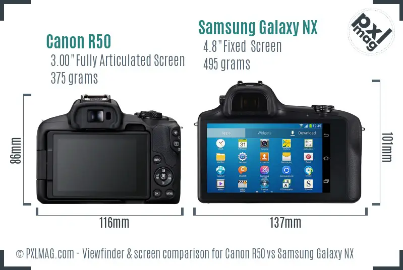 Canon R50 vs Samsung Galaxy NX Screen and Viewfinder comparison