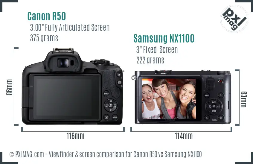 Canon R50 vs Samsung NX1100 Screen and Viewfinder comparison