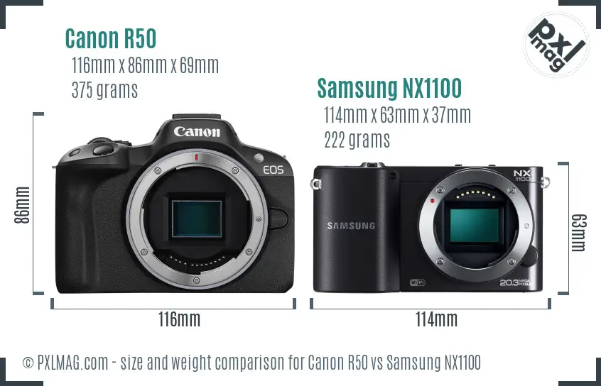 Canon R50 vs Samsung NX1100 size comparison
