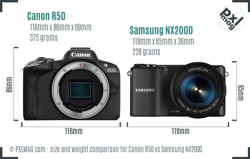 Canon R50 vs Samsung NX2000 size comparison