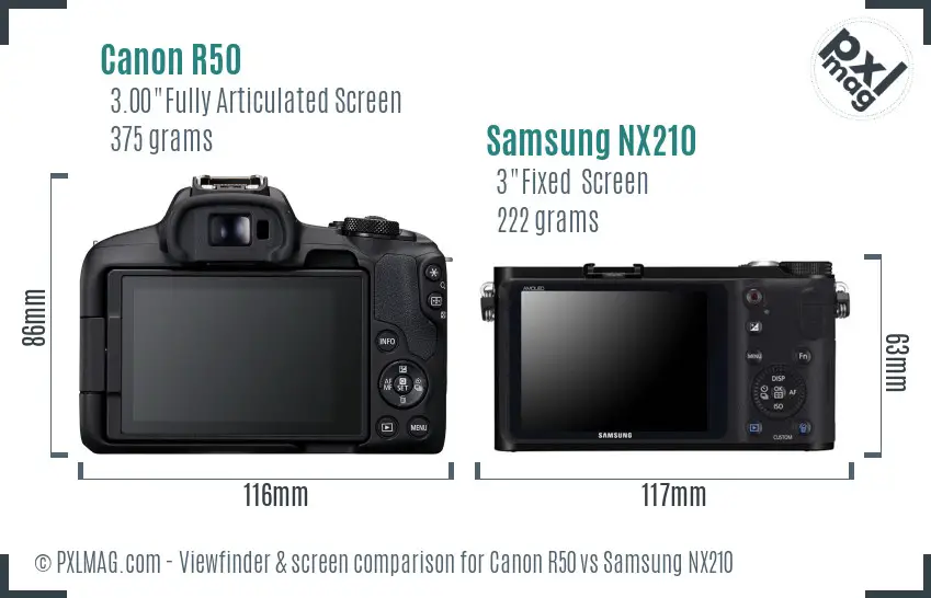 Canon R50 vs Samsung NX210 Screen and Viewfinder comparison