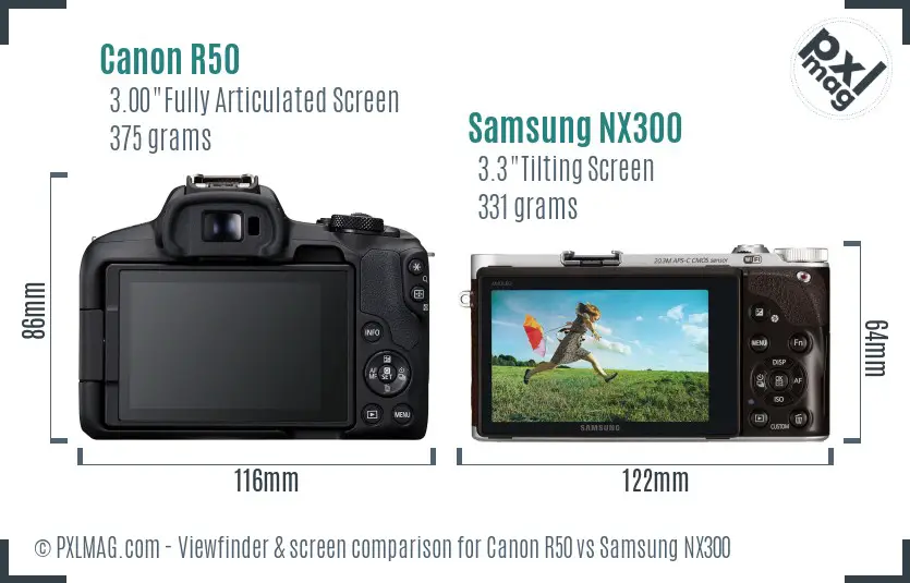 Canon R50 vs Samsung NX300 Screen and Viewfinder comparison