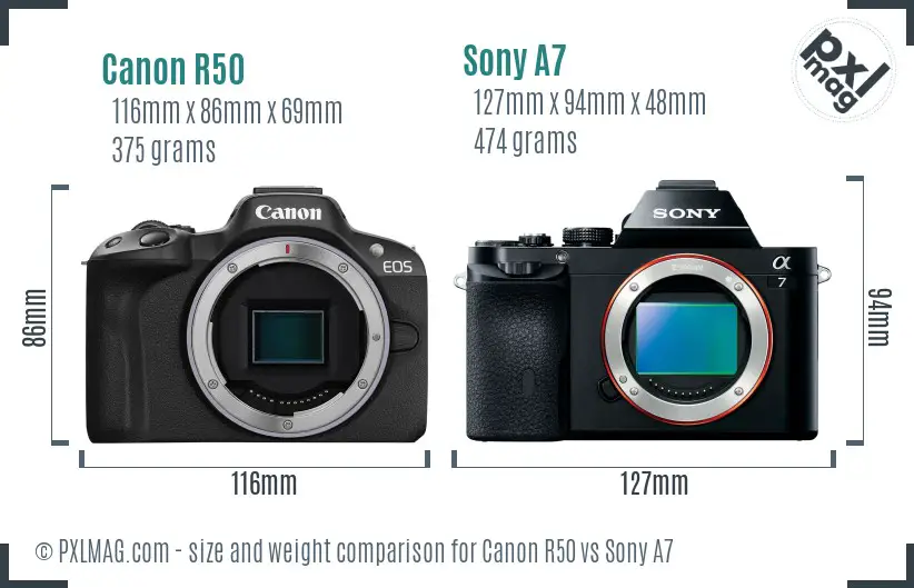 Canon R50 vs Sony A7 size comparison Canon R50 vs Sony A7 size comparison