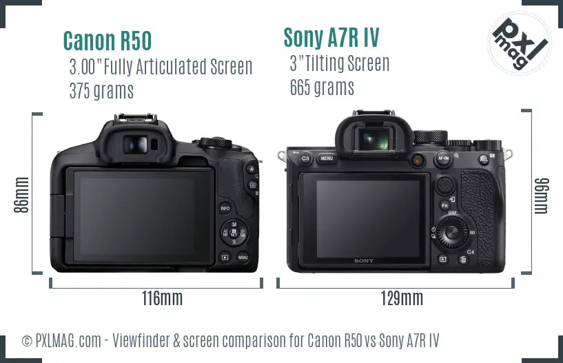 Canon R50 vs Sony A7R IV Screen and Viewfinder comparison