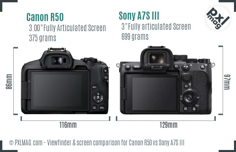 Canon R50 vs Sony A7S III Screen and Viewfinder comparison Canon R50 vs Sony A7S III Screen and Viewfinder comparison