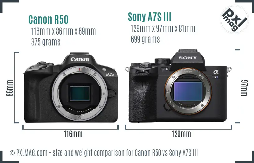 Canon R50 vs Sony A7S III size comparison Canon R50 vs Sony A7S III size comparison