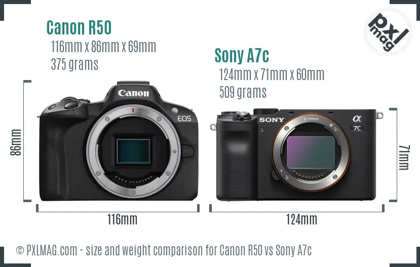 Canon R50 vs Sony A7c size comparison Canon R50 vs Sony A7c size comparison