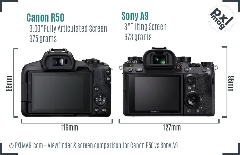 Canon R50 vs Sony A9 Screen and Viewfinder comparison