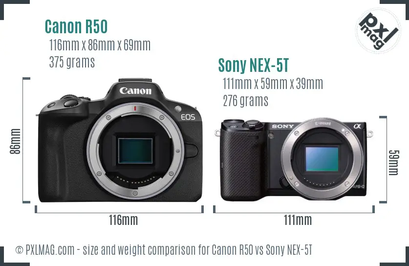 Canon R50 vs Sony NEX-5T size comparison