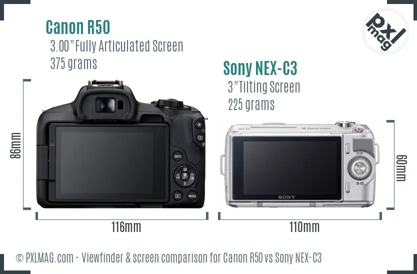 Canon R50 vs Sony NEX-C3 Screen and Viewfinder comparison
