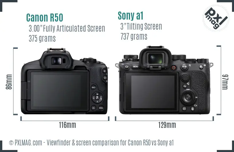 Canon R50 vs Sony a1 Screen and Viewfinder comparison